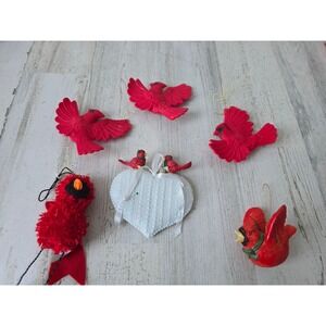 Cardinal bird set ornament‎ Xmas tree heart